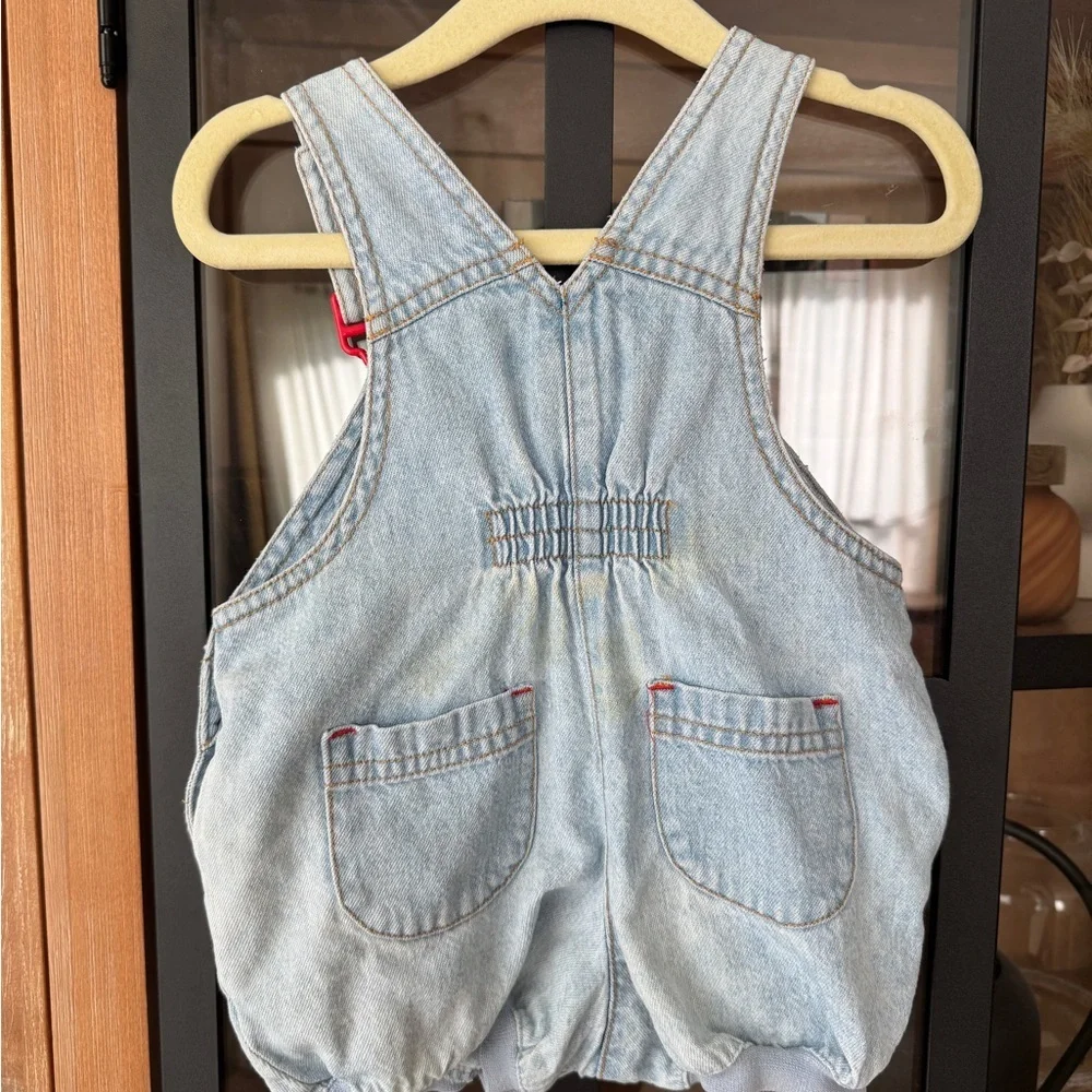 Vintage 90s Gymboree overalls denim embroidered football baseball colorful baby